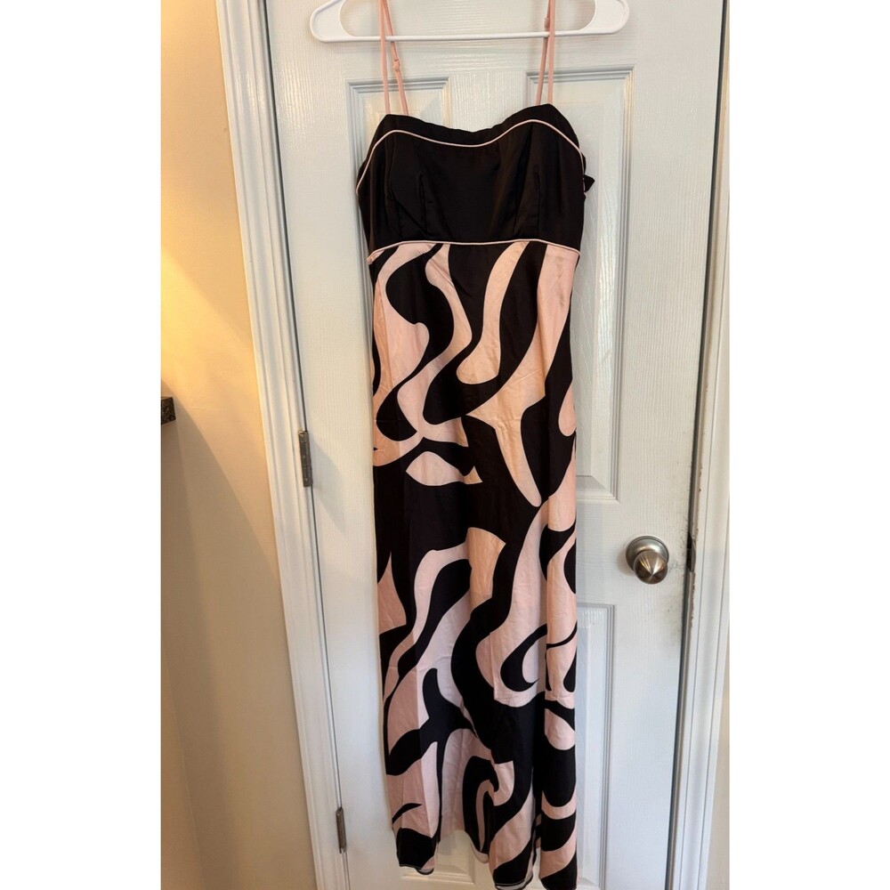 Petal & Pup Slip Midi Dress Sz 8 NWT Pink Black Abstract Strap Vacation Wedding - Picture 2 of 12